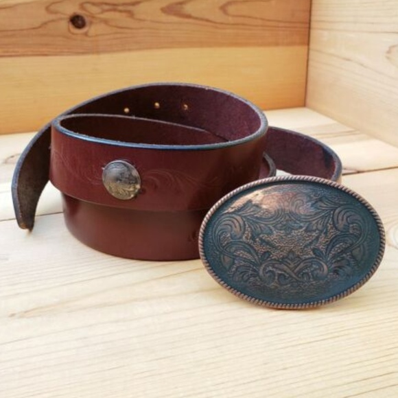 Vtg 54" Buffalo Indian Head Nickel Leather Belt 48 - Picture 2 of 7